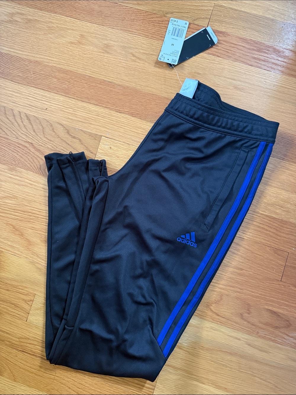 adidas Black Sweatpants with Royal Blue Stripes - Kids